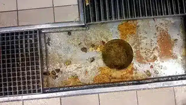 Zsírral eltömődött éttermi konyhai lefolyó - Világi Duguláselhárítás